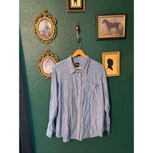 Gap Women’s Linen Rayon Blend Button Down Blue Sz Large
